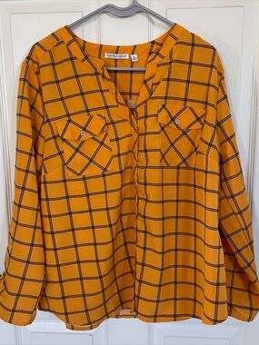 Notations Orange Windowpane Striped Blouse size XL